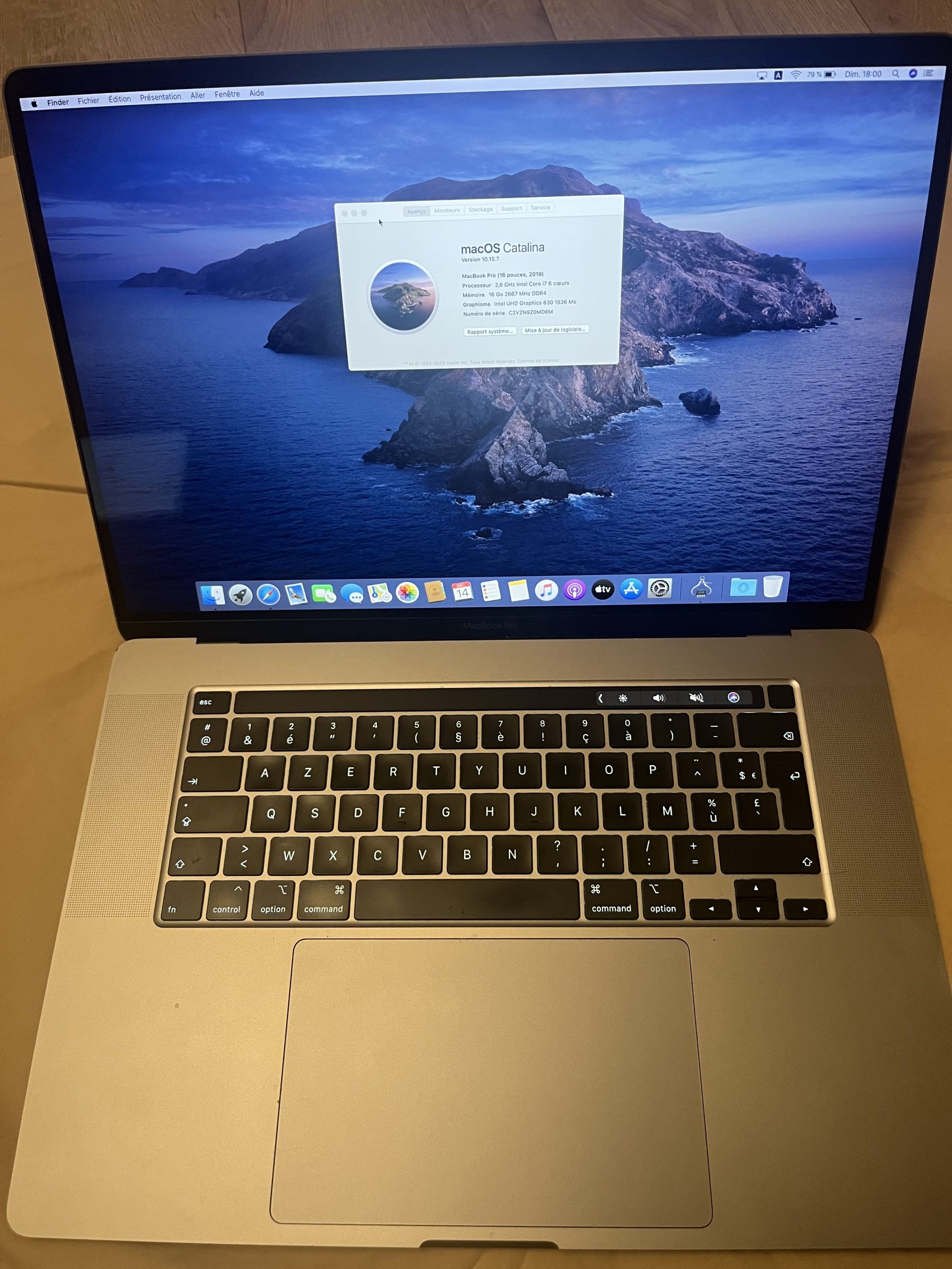 MacBook Pro 16" – i7 2,6 GHz – 16 Go RAM – 500 Go SSD – Excellent état